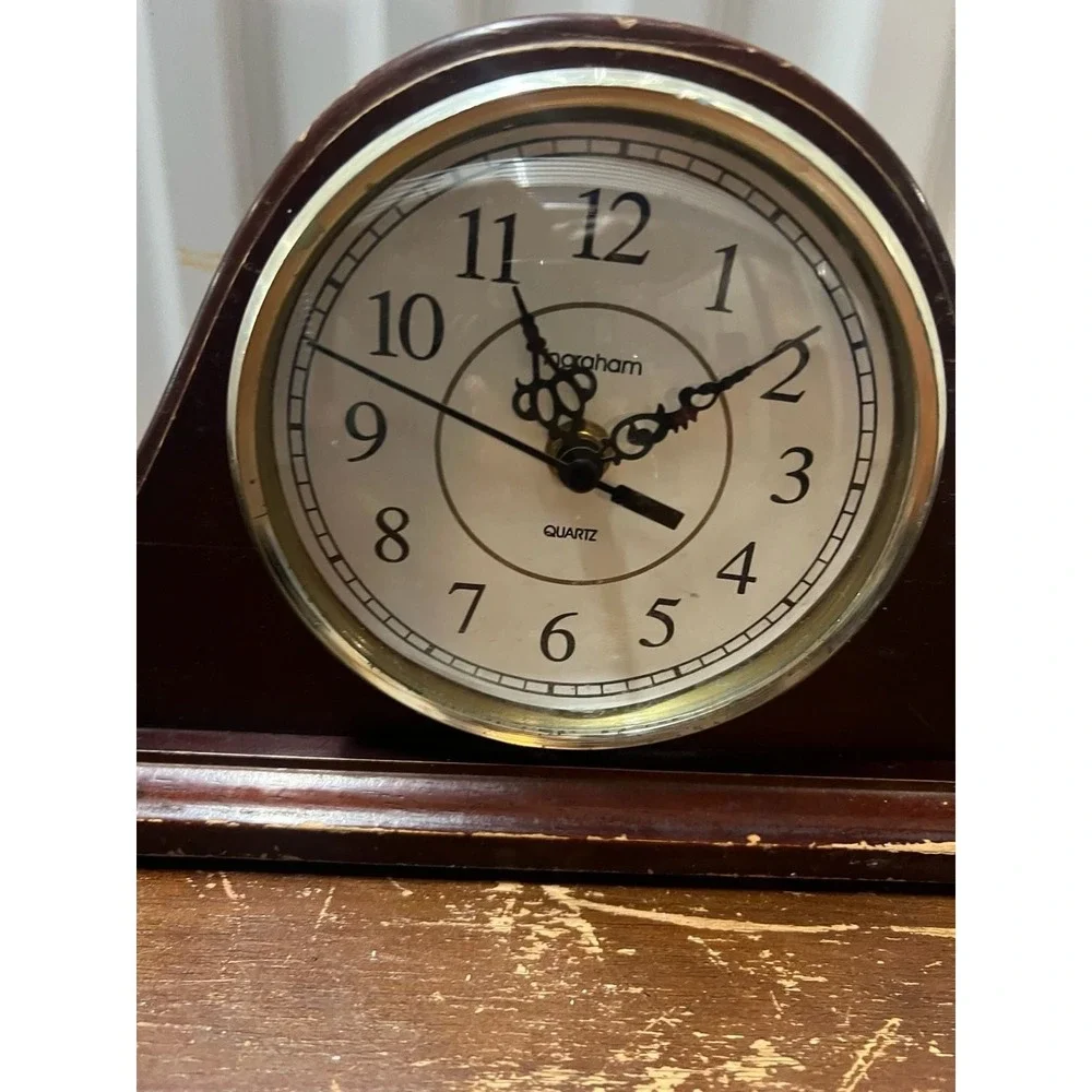 Ingraham Quartz Mantle Clock Arch Style Dark Wood